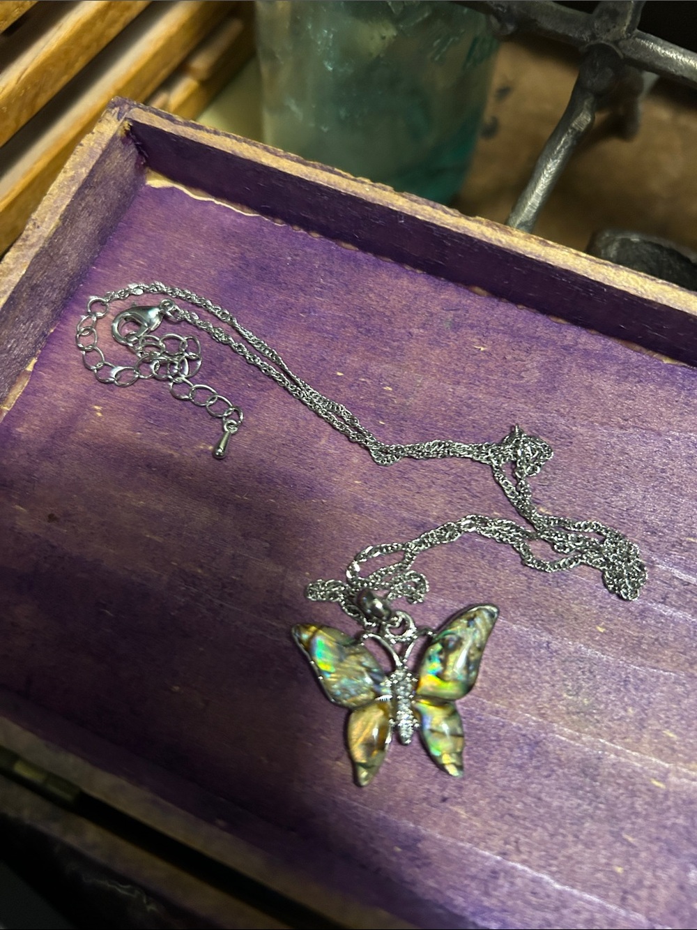 Vintage Abalone  Butterfly Necklace